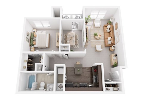 Floor plan for 1 bed, 1 bath, 955 sqft